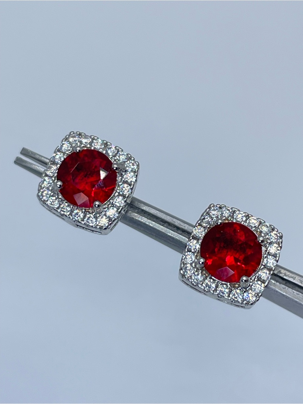 Swarovski Crystal Elements Ruby Red Halo Stud Earrings Silver Studs Elegant